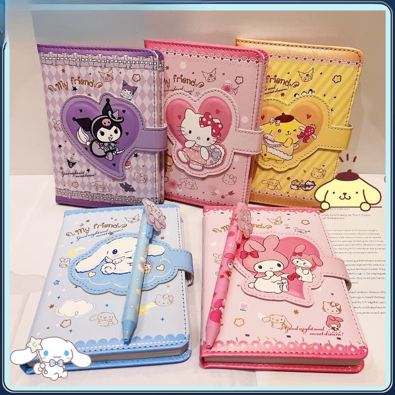 Conjunto de Diário e Carimbo de Caderno de Estudante Kawaii Sanrio Anime Hello Kitty Kuromi Personagem Cinnamoroll