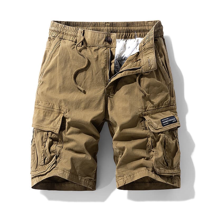 Verão masculino japonês Retro lavado puro algodão Multi-bolso macacão Casual moda solta tamanho grande Shorts de cinco p