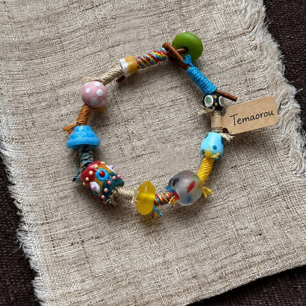 Retro mão-tecido dopamina pulseira feminina estilo boêmio All-match pulseira única frisado Multi-elemento pulseira