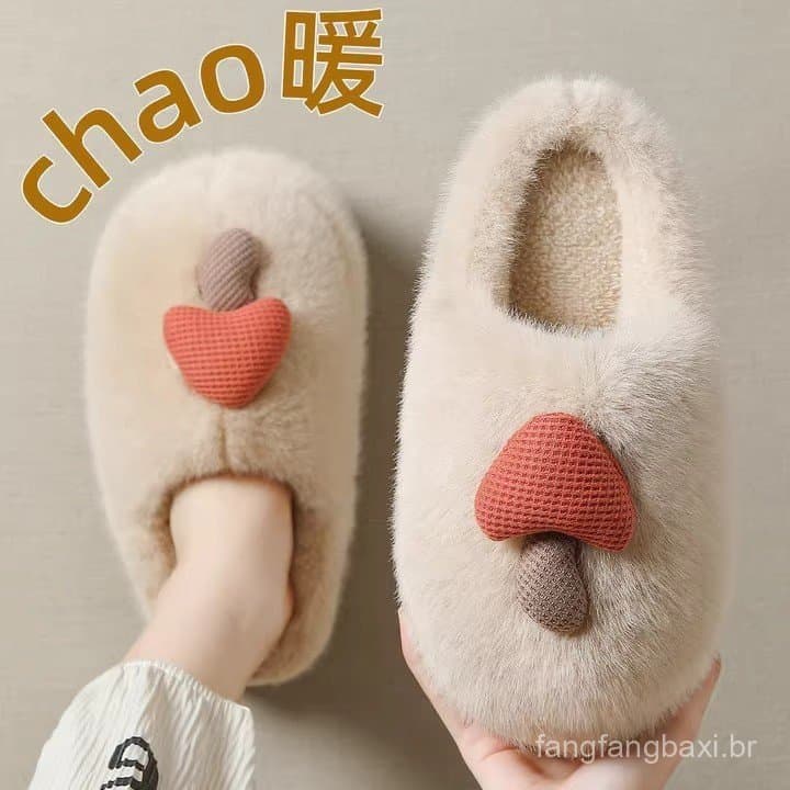 Chinelos de algodão quentes de pelúcia de sola grossa para homens e mulheres inverno 2025 novo estilo para casais ao ar