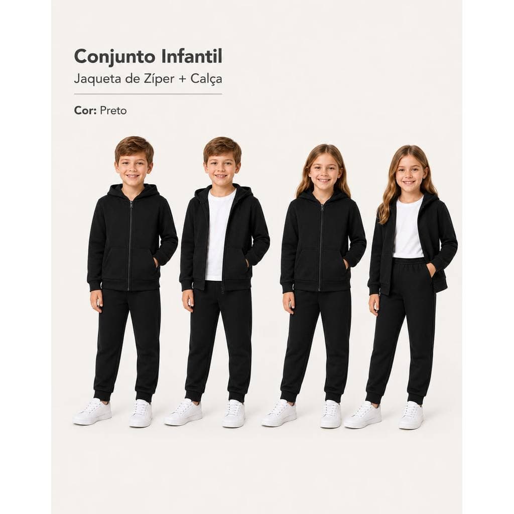 Conjunto Moletom Infantil Unissex Jaqueta com Zíper Capuz e Calça Inverno Tamanho 2 ao 12