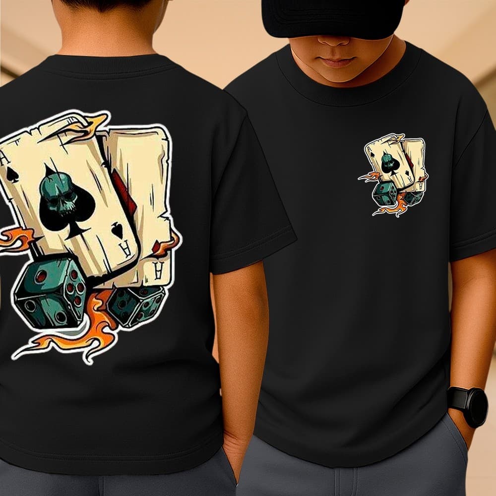 Camiseta Baralho Infantil Manga Curta Camisa Estampada Desenho Colorido para Meninos 100% Algodão