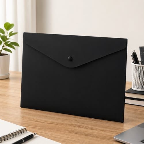 Envelope A4 Botão Arquivo Organizador Resistente Preto Papelaria Escritório