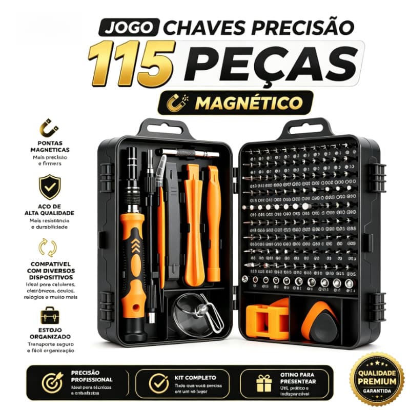Jogo Chaves Precisão 115 Peças Magnético Kit Ferramentas Celular Notebook Tablet