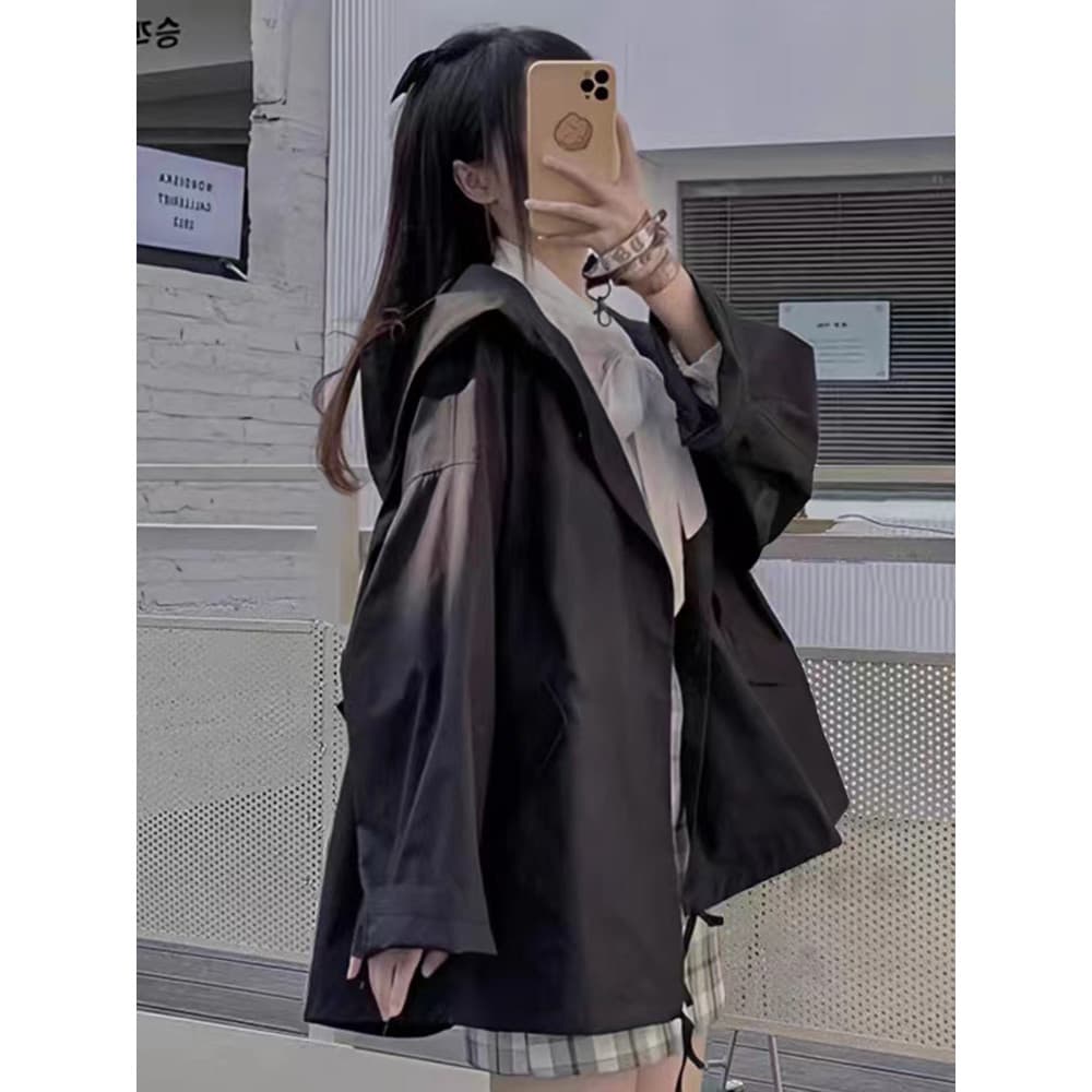Casaco feminino primavera verão 2024 novo estilo estudante temperamento solto estilo fino casal jaqueta Cardigan com cap
