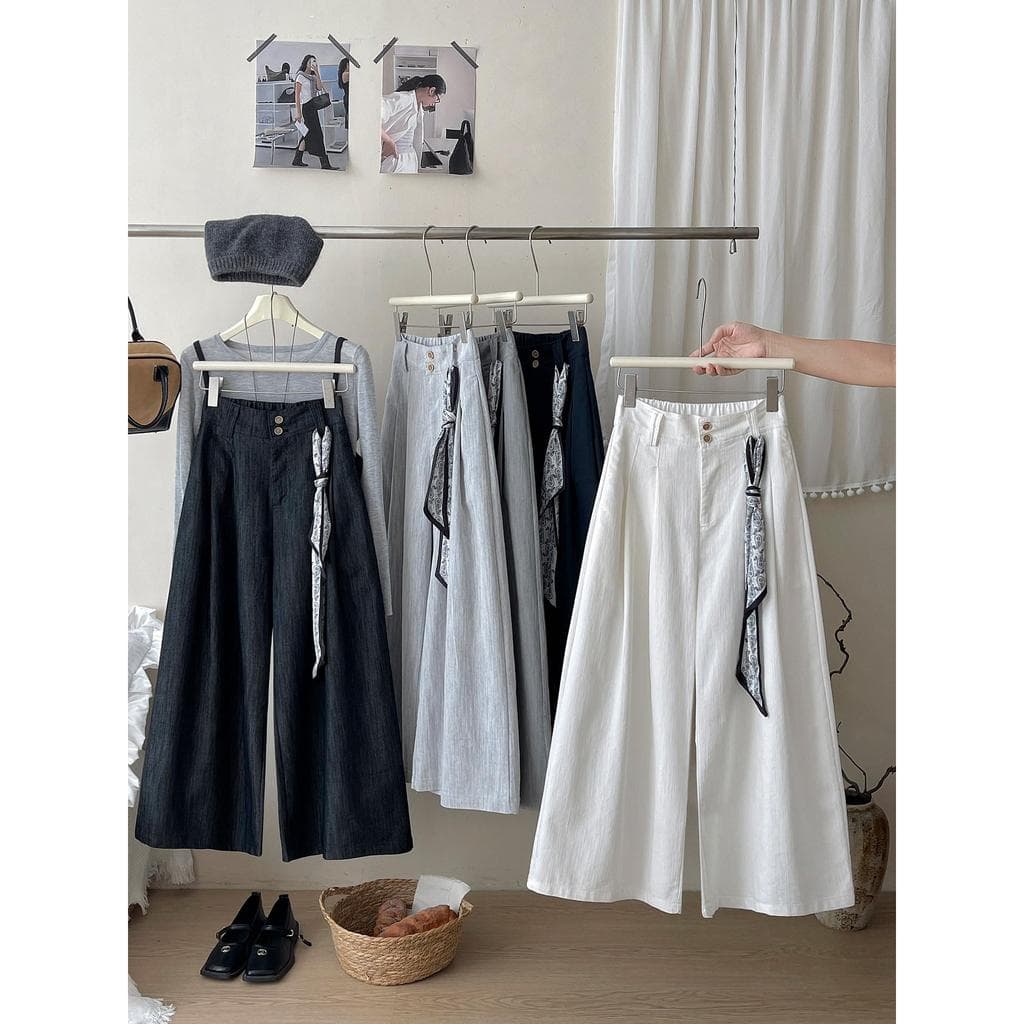Olhos grandes [roupas femininas requintadas coreanas japonesas] Calças compridas-5 cores estilo japonês coreano lenço de