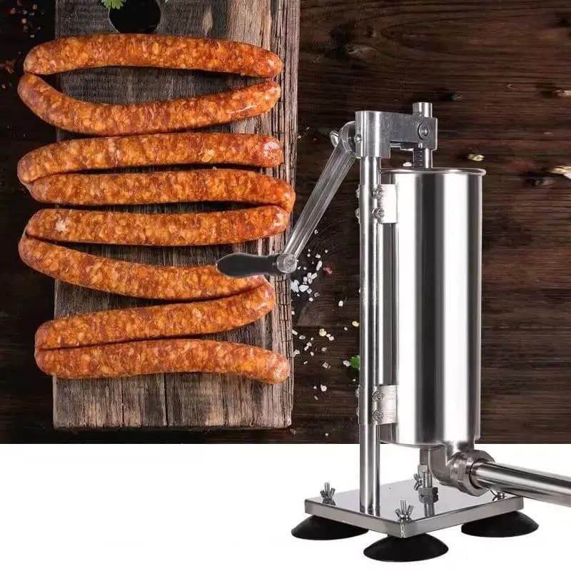 Enchedor de Linguiça Manual Vertical Inox, Máquina Recheadora de Carne para Casa e Pequeno Comércio