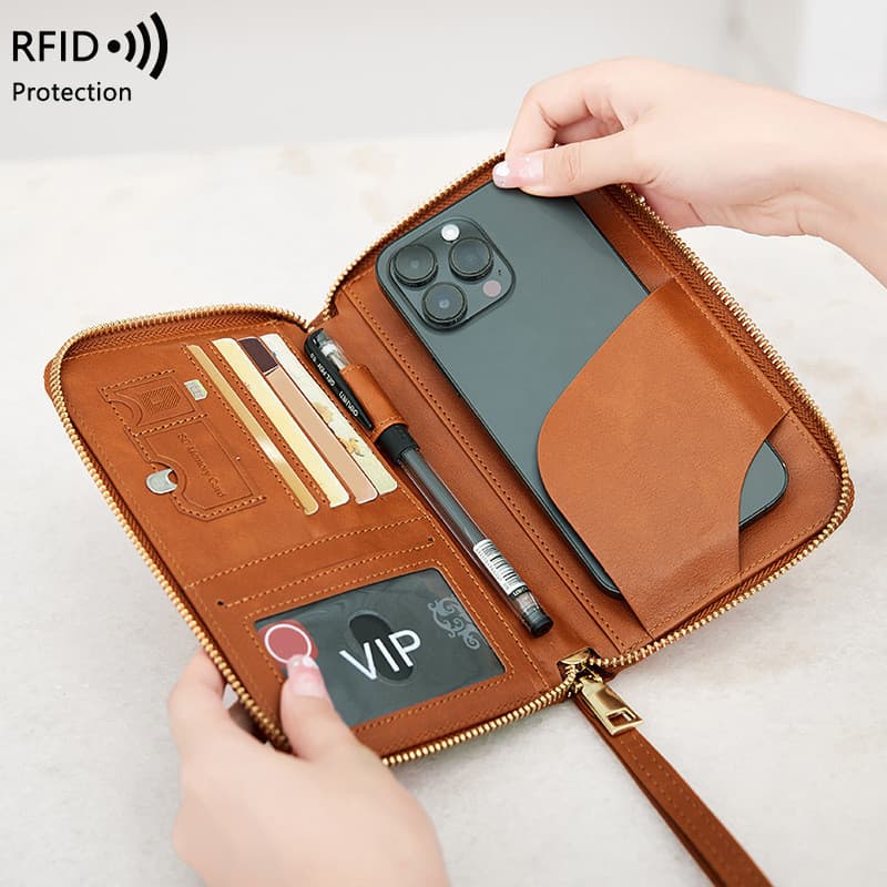 Cross-Border novo estilo RFID passaporte titular bilhete armazenamento documento saco com zíper carteira longa multifunc