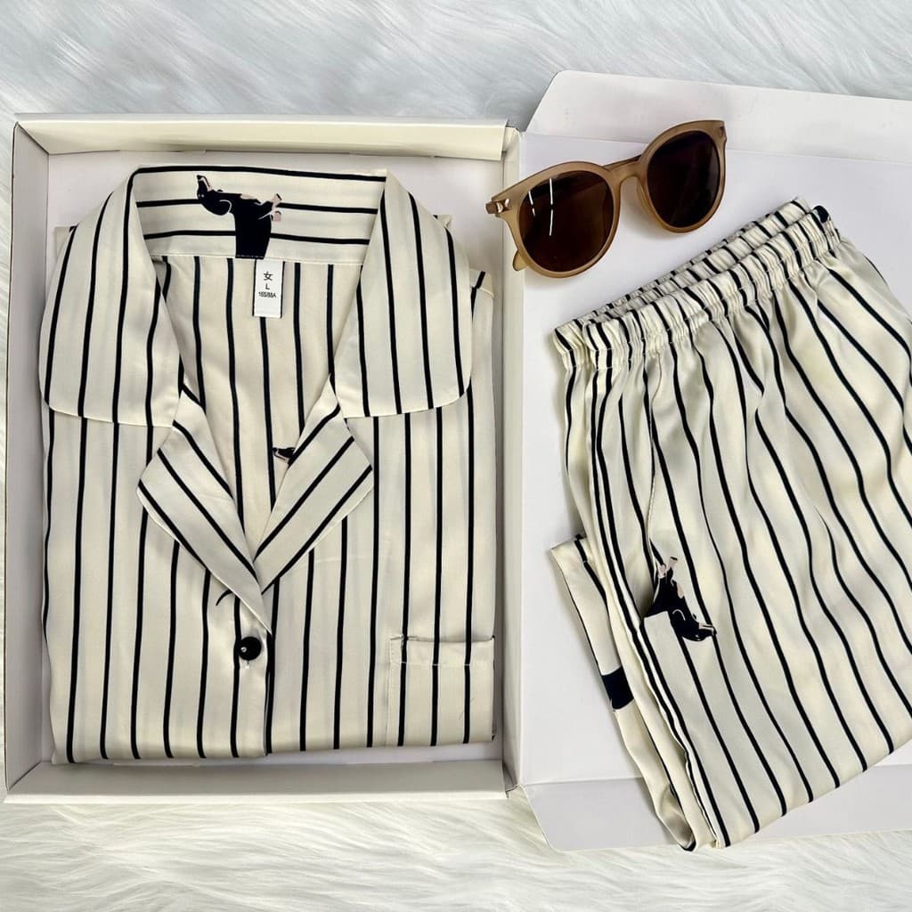 Pijamas femininos pijamas de verão pijamas de seda gelo masculino listrado Shorts bolso casal pijamas pode usar fora