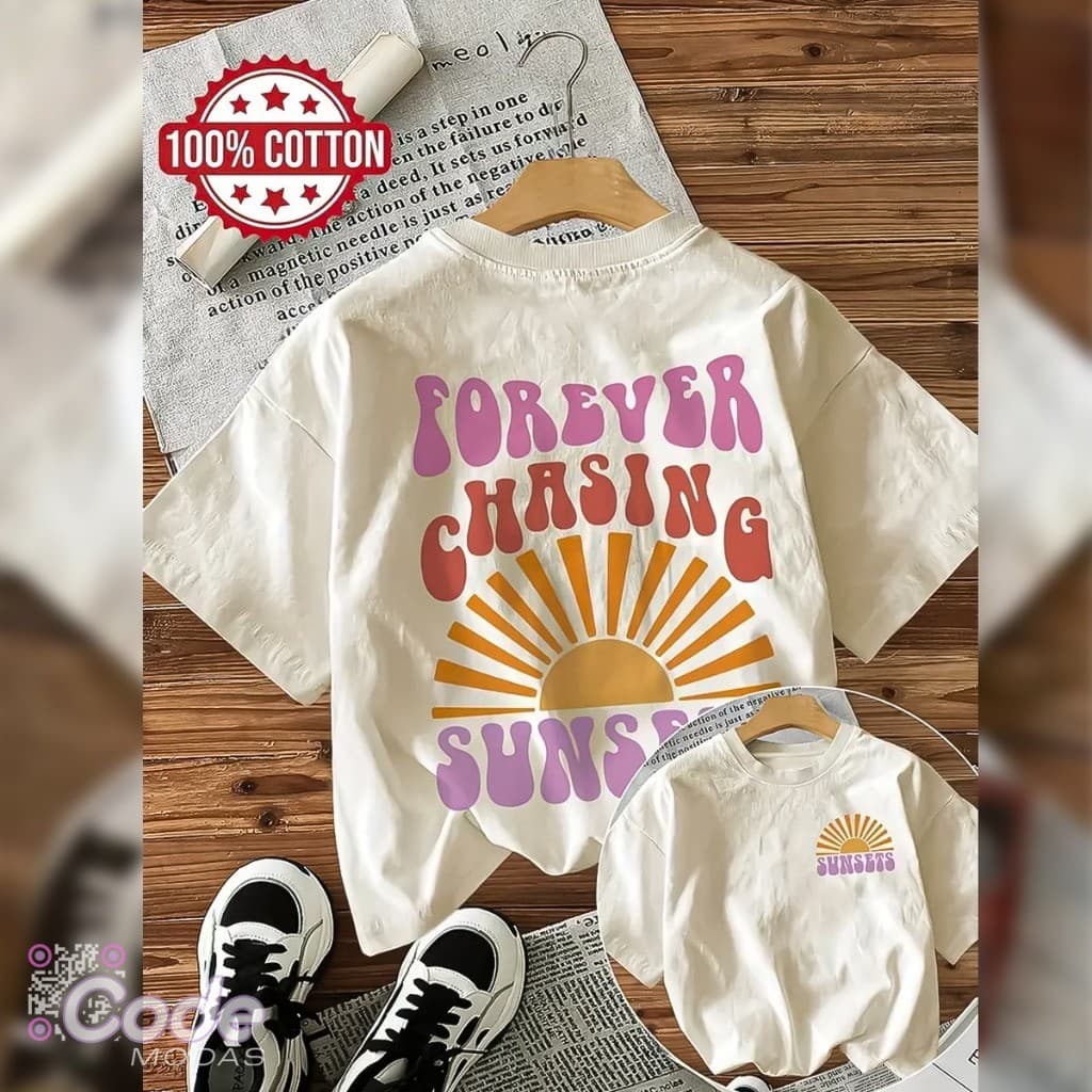 Camisa Camiseta T-Shirt Forever Sunsets Estilo Vintage Algodão Aesthetic