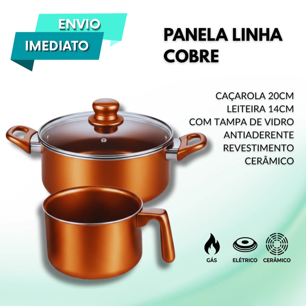 Caçarola Cerâmica Antiaderente 20cm + Leiteira 14cm Para Cozinhar Sem Grudar e Lavar Fácil Kit Conjunto Jogo