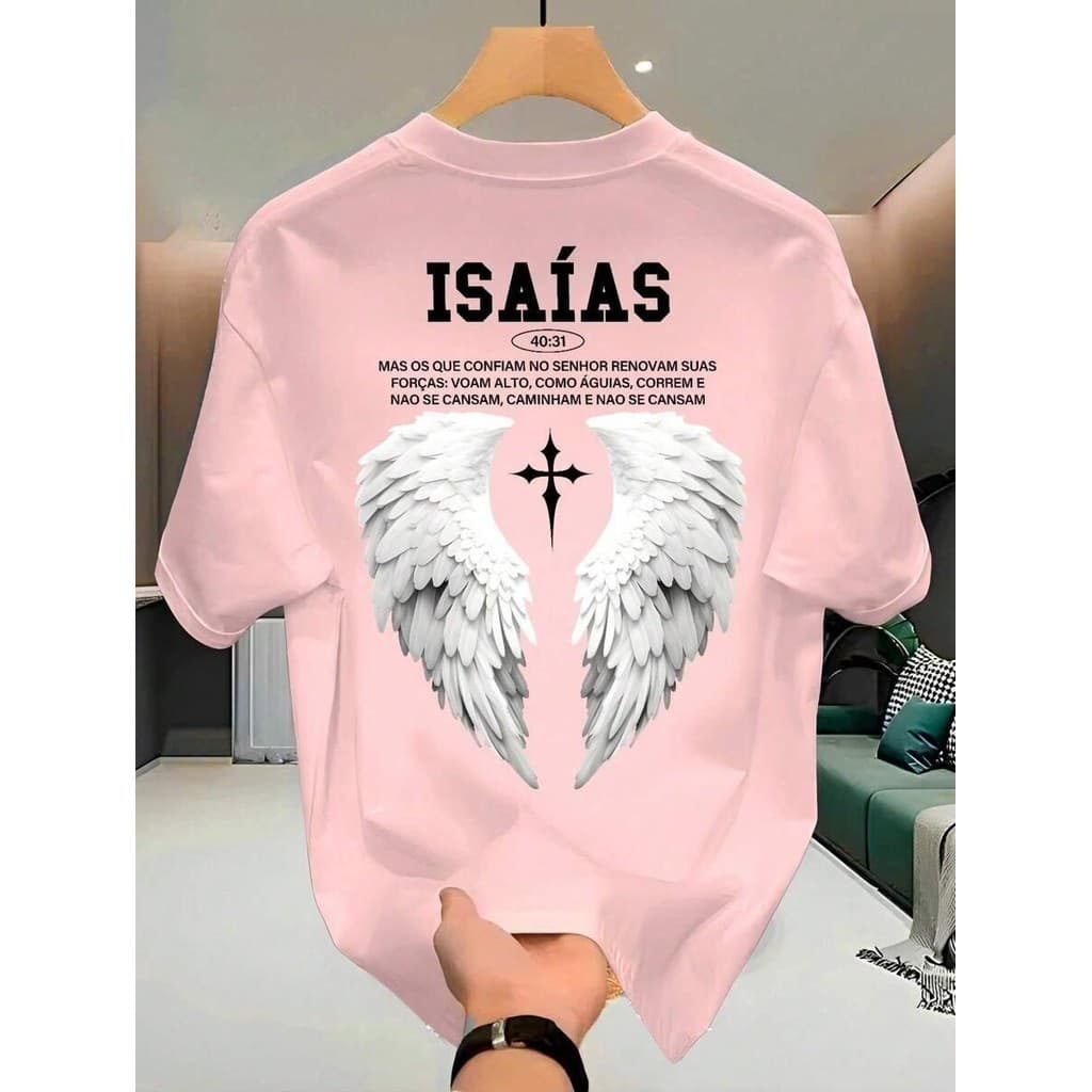 Camiseta Isaías Asas De Anjo Streetwear Masculina Gospel Feminina Cristã Versículo Bíblico