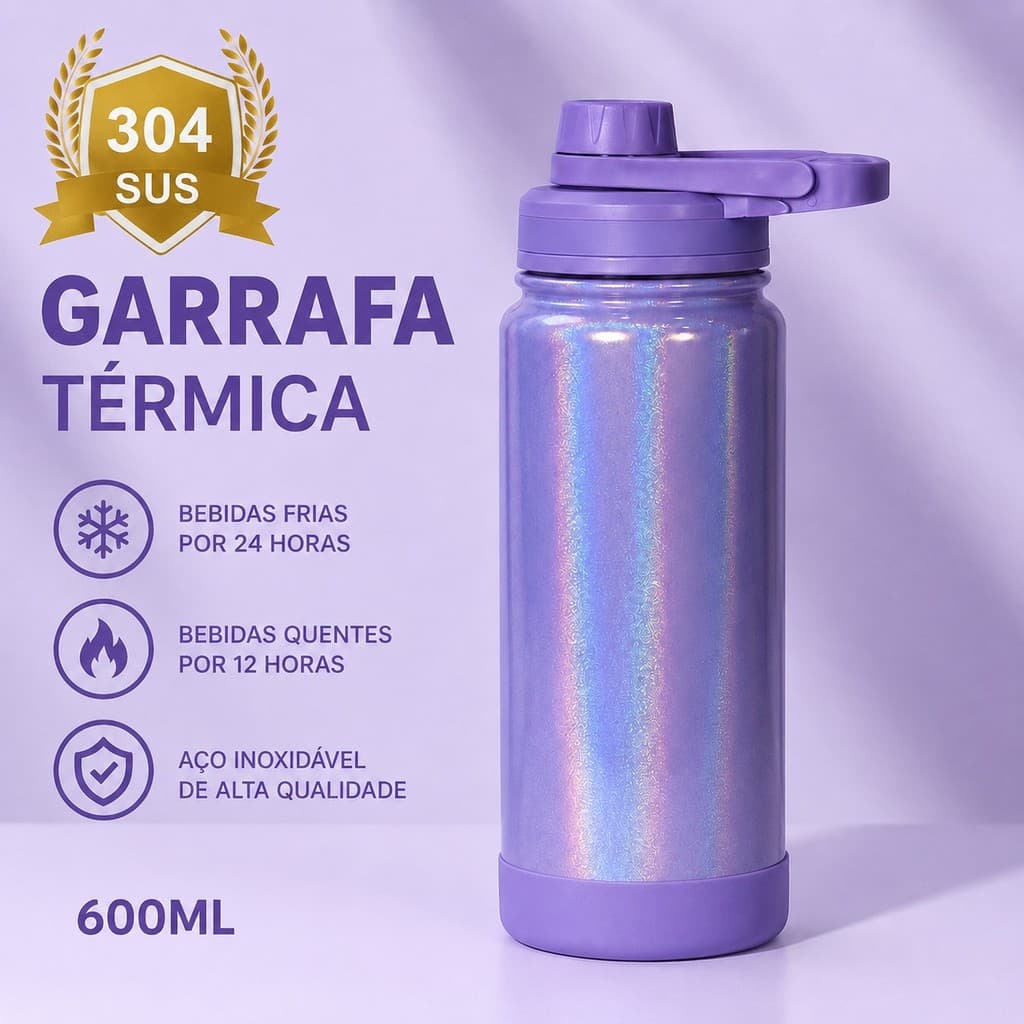 Garrafa Térmica 600ml Inox Premium Tampa Antivazamento Bico Rosqueável Bebida Quente Fria