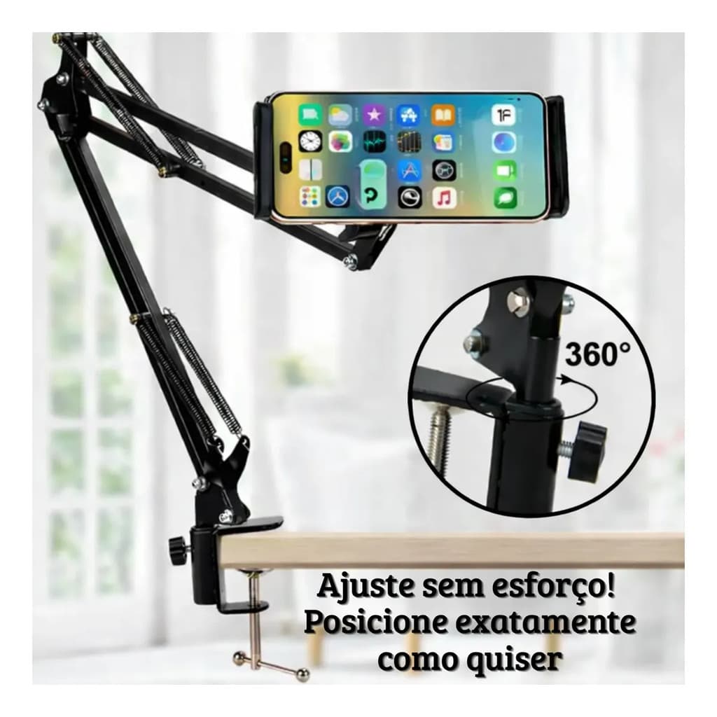 Suporte Tablet Mesa Microfone Articulado 360 Preto