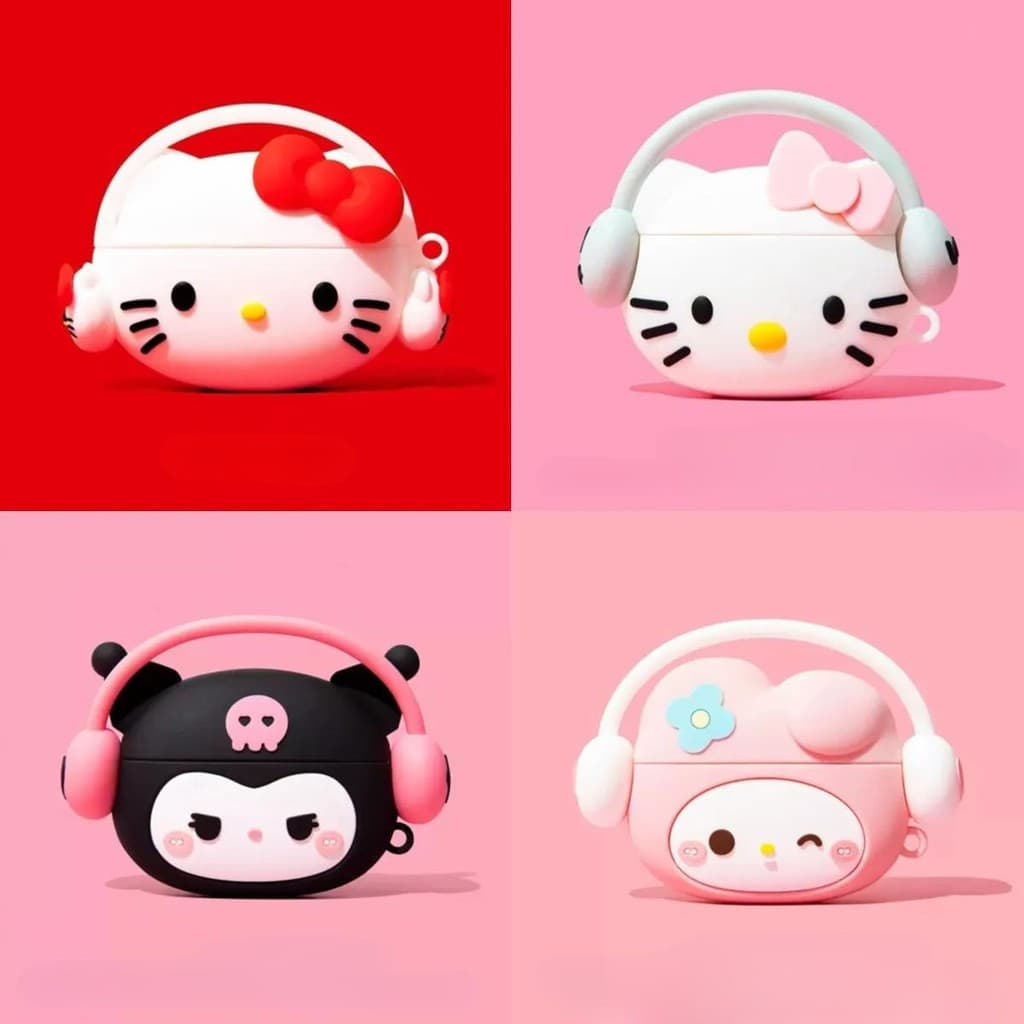 Capa de silicone para fones de ouvido com personagens de desenho animado Kuromi e My Melody, compatível com Airpods 1 2