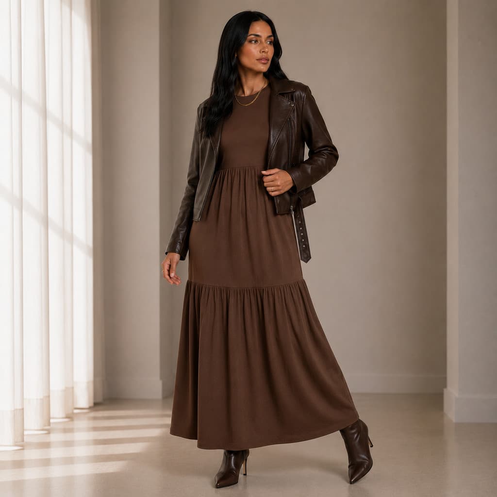 Vestido Longo Feminino Liso Elegante Sofisticado Tecido de Malha Leve e Fluído Confortável - 502