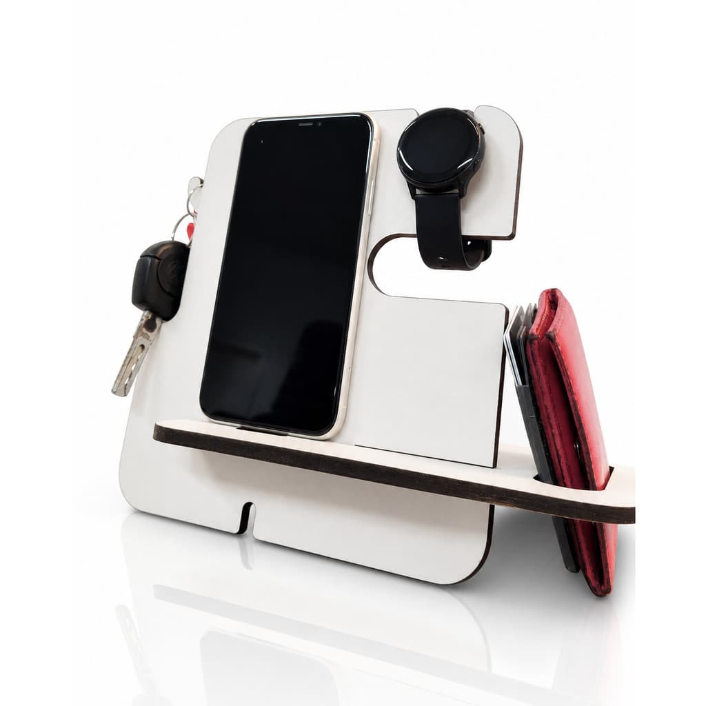 Organizador de Mesa Dock Station Porta Celular Chave Kindle carteira Mdf Gelo