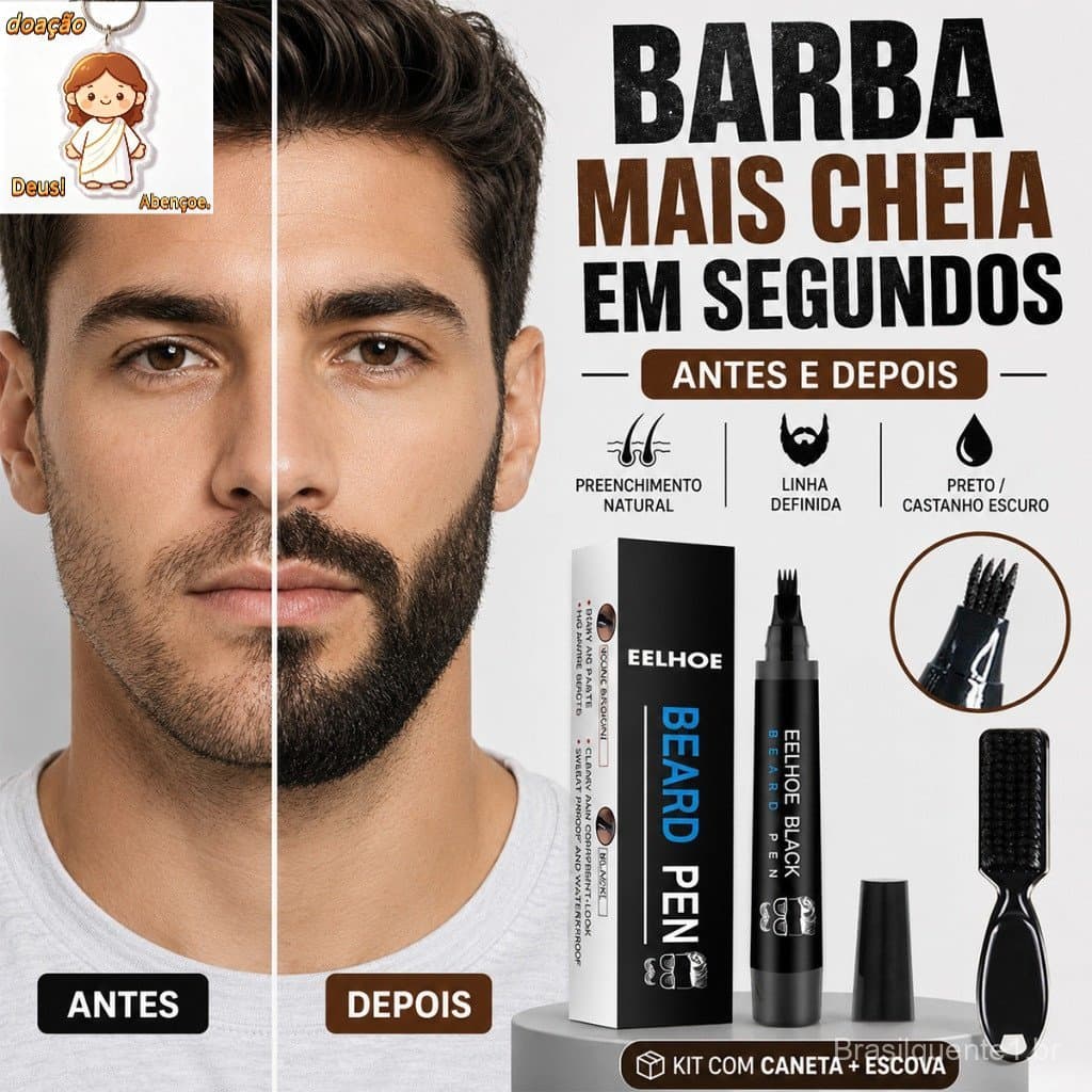 Caneta preenche falhas barba e sobrancelhas + Escovinha Lápis delineadora fio a fio Beard pen