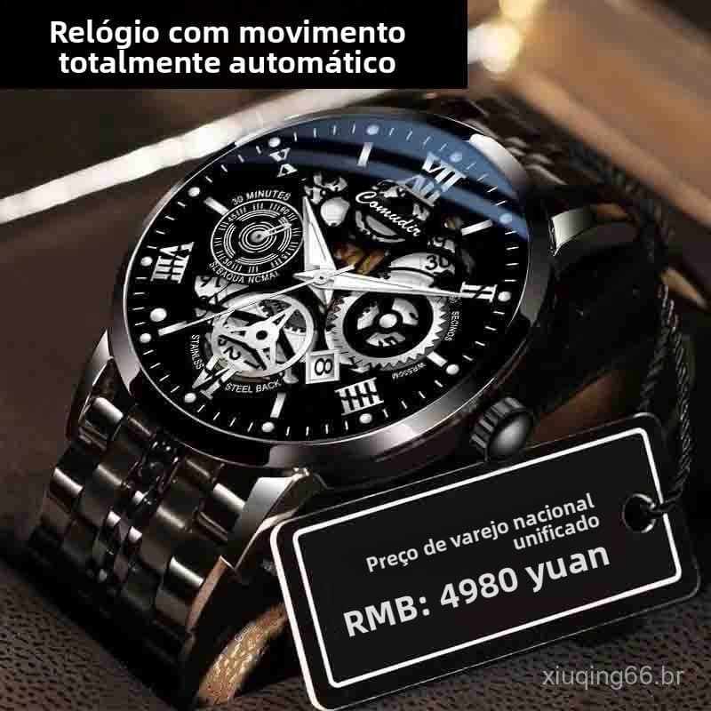 Relógio Masculino Oco Popular 2026, Relógio Luminoso à Prova d'Água com Calendário, Relógio de Negócios Masculino Atacad