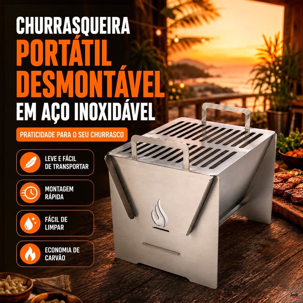 Churrasqueira Portátil Em Aço Inoxidável Para Sacada Praia Campo E Lazer
