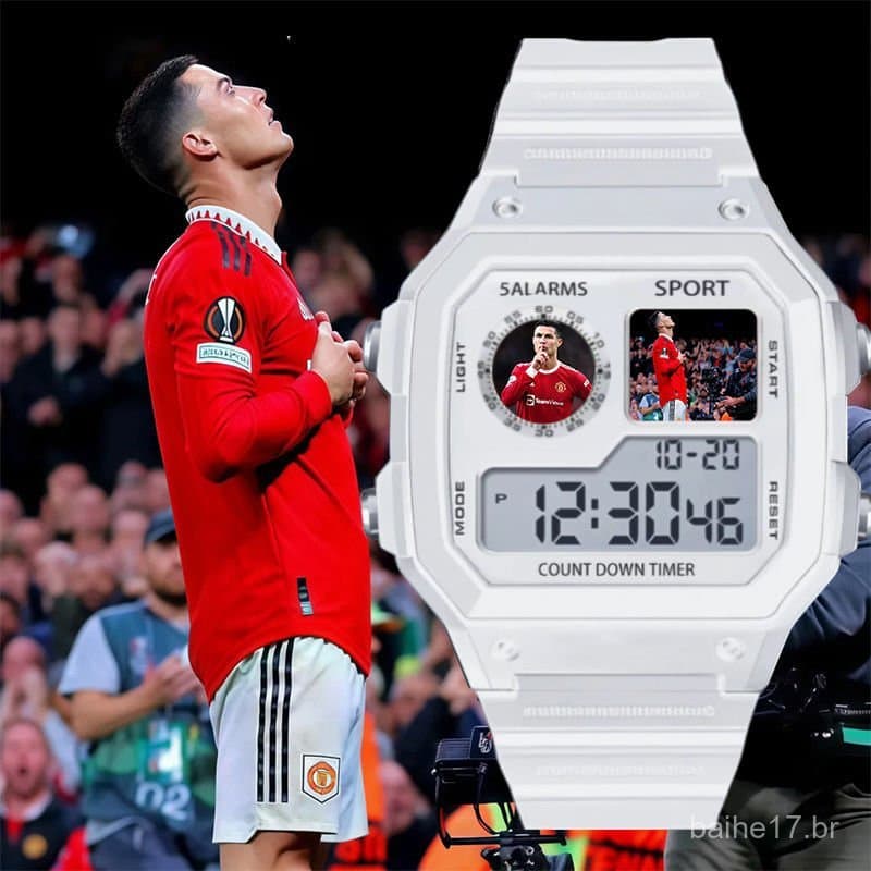 Relógio eletrônico popular com tema do português Ronaldo, esportivo, à prova d'água, com despertador, presente de aniver