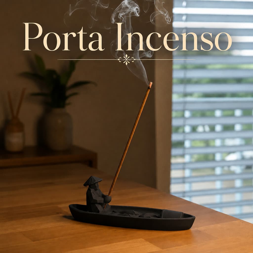 Porta Incenso Incensário Pescador Águas Calmas Decoração Zen Canoa Relaxamento - Decoração Calma e Minimalista