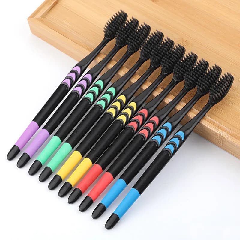 5/10 Pçs Ultra Fina Fibra Macia Cerdas Escova De Dentes Nano Bambu Carvão Cuidados Orais Cor Aleatória