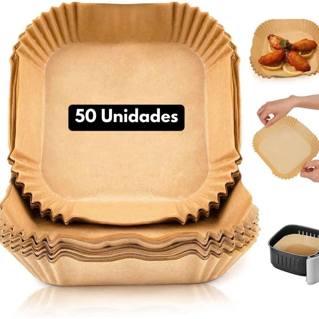 Kit 50 Un De Papel Protetor Airfryer Quadrado Menor Preço 22cm