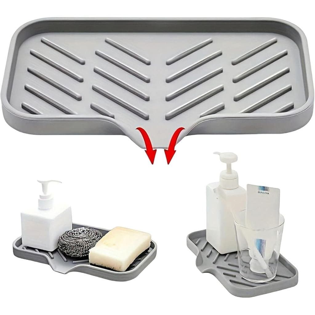 Base para Copos de Banheiro Grande de Silicone com Drenagem para Sabão, Impermeável, para Banheiro e Cozinha, Cinza 1
