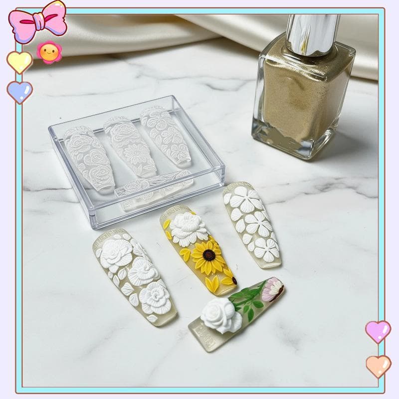 [beautifulhome] Molde De Silicone Para Arte Em Unhas Design De Flores 3D Manicure DIY Perfeito Uso Profissional [Beleza]