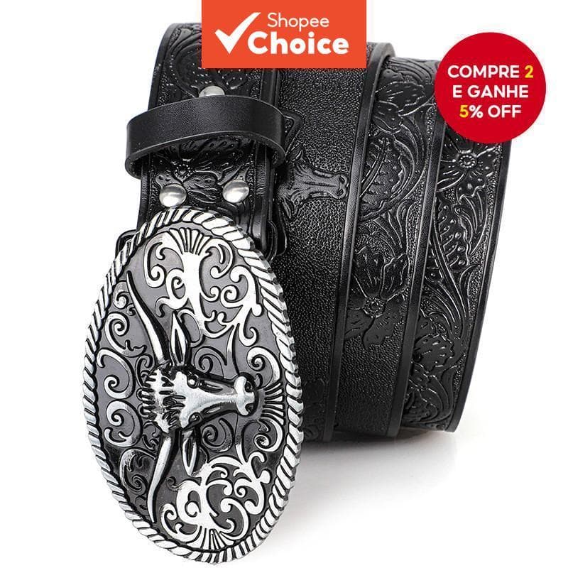 Cinto masculino de PU com fivela de cabeça de boi no estilo western, ideal para negócios e lazer, perfeito para