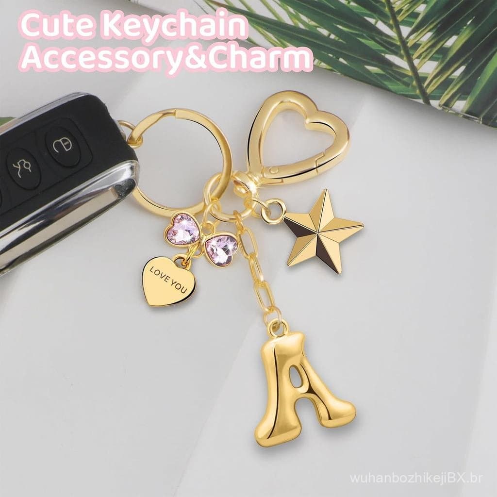 Suweibuke Chaveiro Fofo Dourado com Letra Inicial e Strass Rosa Brilhantes, Pingentes para Chaves, Bolsas e Mochilas, Pr