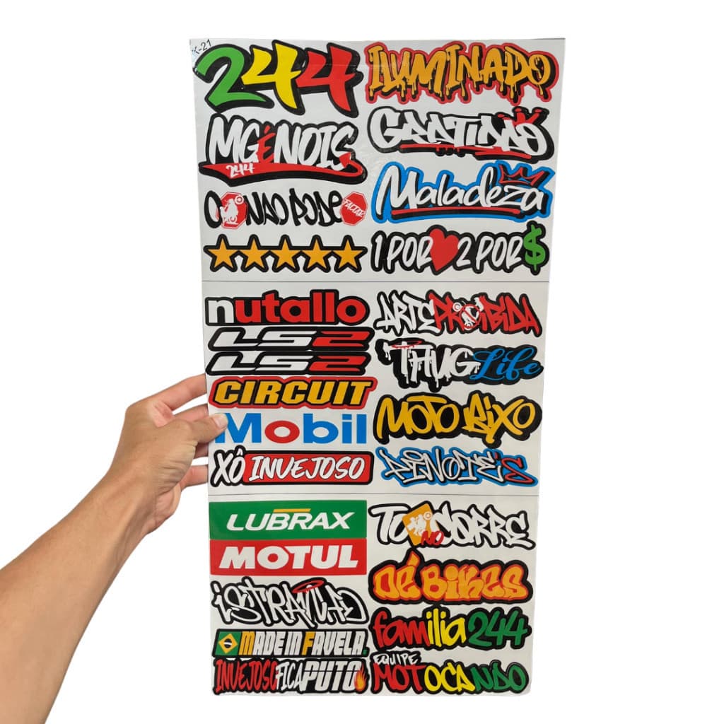Super Cartela 27 Adesivos Laminados Premium Não desbota, não arranha – Plotar e Adesivar Capacete, Moto, Carro, bike