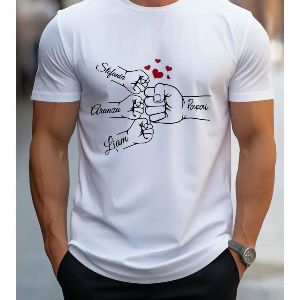 Camiseta dia dos pais personalizada com nome familia filhos maos