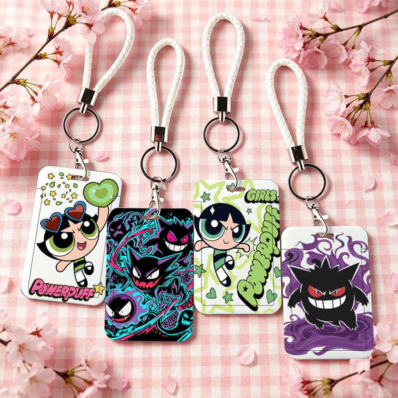 Porta-Cartões Fofo Powerpuff Girls & Gengar , Capa Portátil Para Cartão De Identificação Campus De Estudante , Refeição