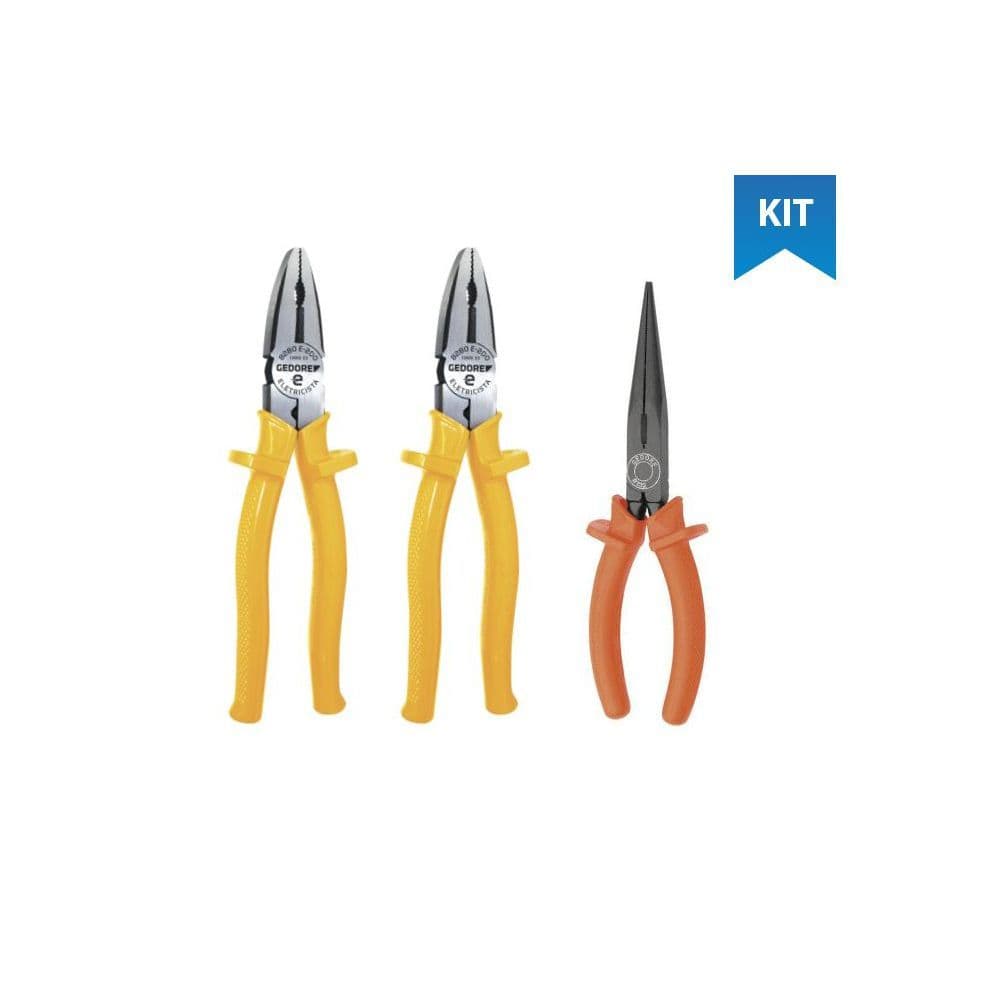 Kit com 2 Alicates Universais Eletricista + 1 Alicate Bico Gedore
