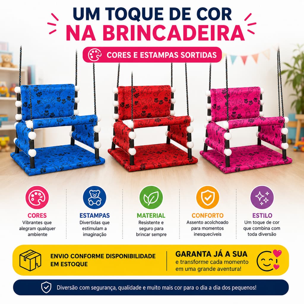 Balanço Infantil De Madeira Com Encosto Assento Acolchoado Confortável Criança Até 31kg