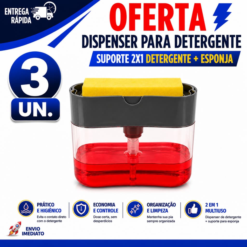 DISPENSER DE DETERGENTE LAVA LOUÇAS COM PORTA ESPONJA ORGANIZADOR PIA