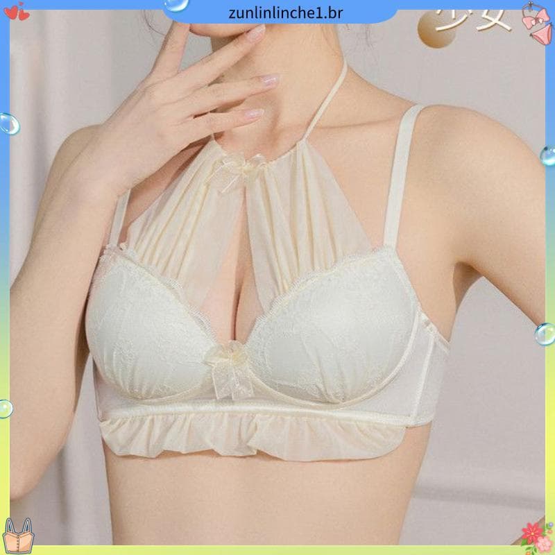 Novo estilo doce puro desejo renda Halter roupa interior feminina seios pequenos reunir confortável sem fio copo fino su