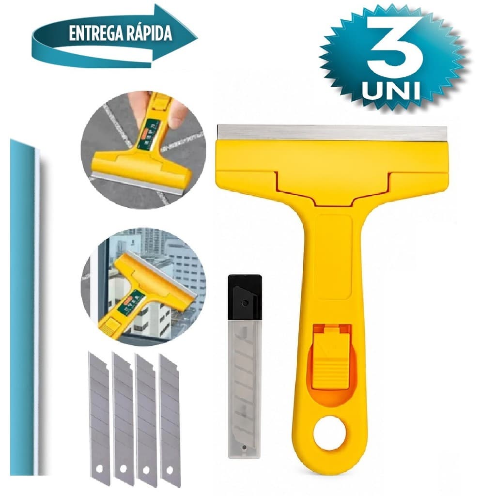 3 Raspadores Multiuso Para Limpar Box Com 15 Lâminas Profissional / Vidro Piso Cerâmica Azulejo