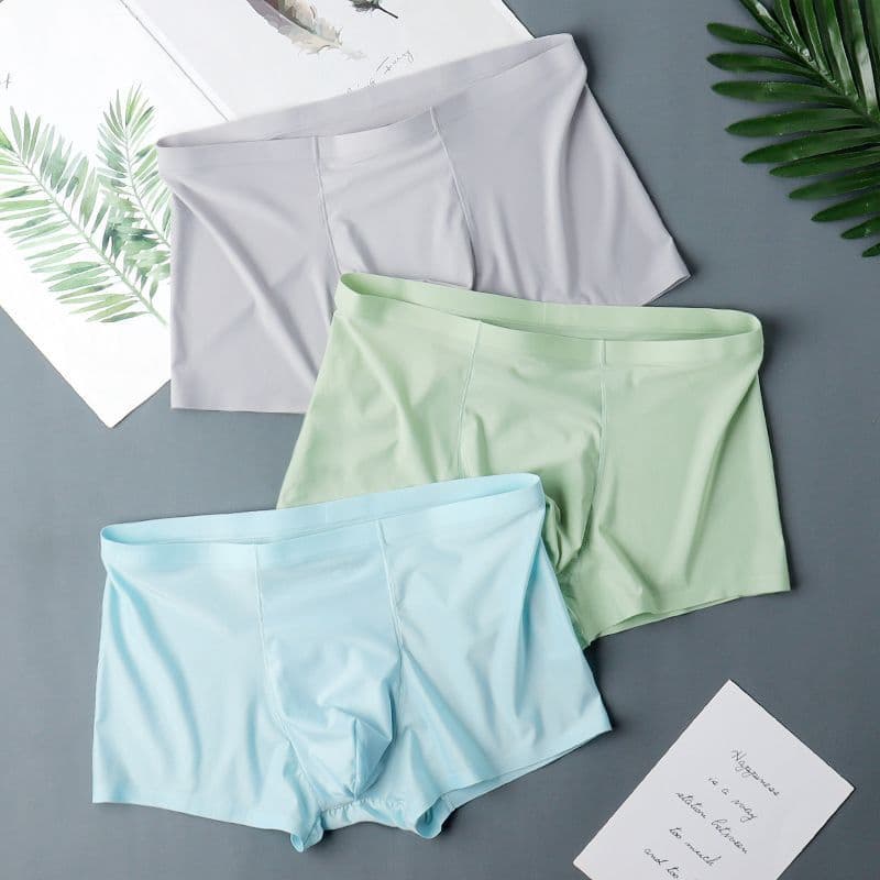 Roupa íntima masculina, cuecas boxer de seda gelada para homens, cuecas boxer leves, sem costura, de peça única, para ad