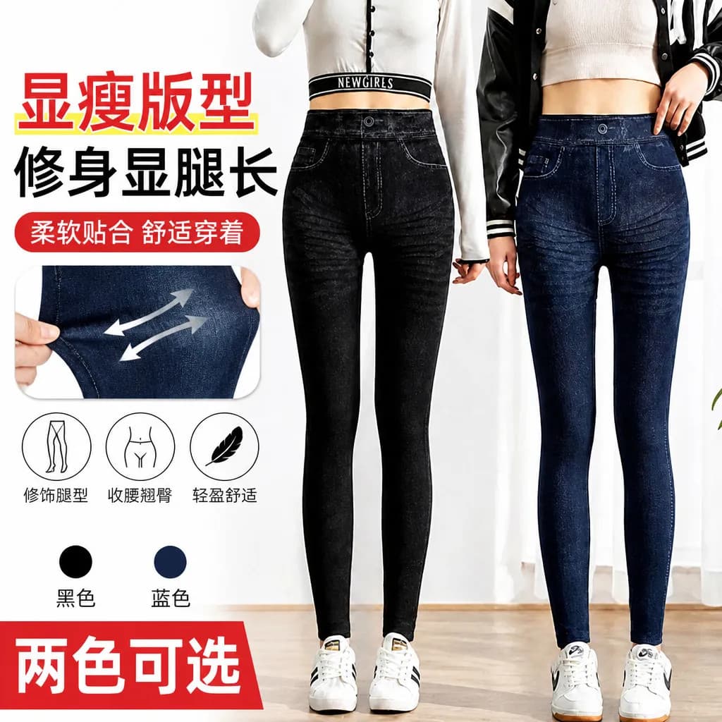 2026 verão cintura alta alta alta estiramento imitação Jeans mais magro olhar All-Match tamanho grande Legging
