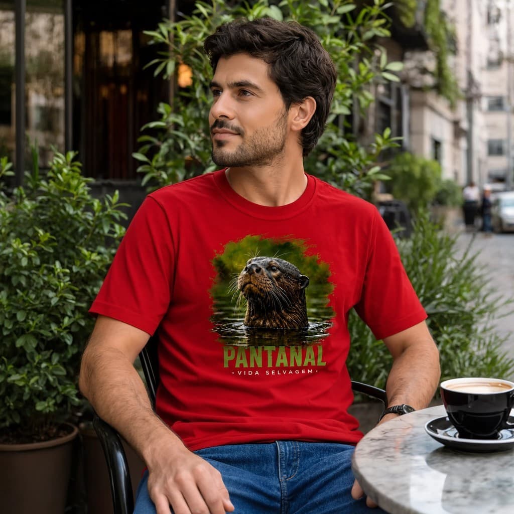 Camiseta Pantanal Vida Selvagem Estampa Ariranha Algodão Premium Alta Qualidade