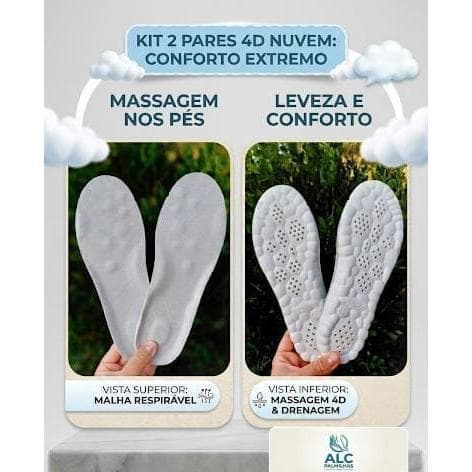 KIT 2 PARES Palmilha Ortopédica Gel 4D Nuvem Fascite Plantar Esporão Conforto Anatômica Absorção