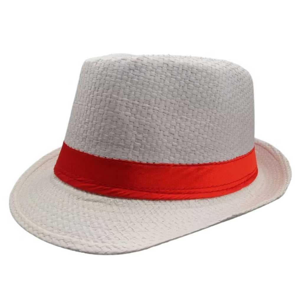Chapéu Malandro Panamá Branco Com Fita Vermelha Pagodeiro Casual Musico