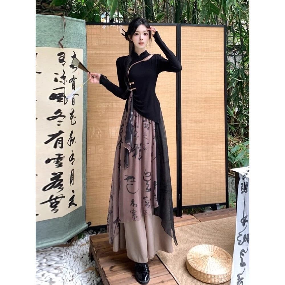 [YCF] Tamanho grande novo estilo chinês estilo chinês saia superior terno que pode ser usado todos os dias, temperamento