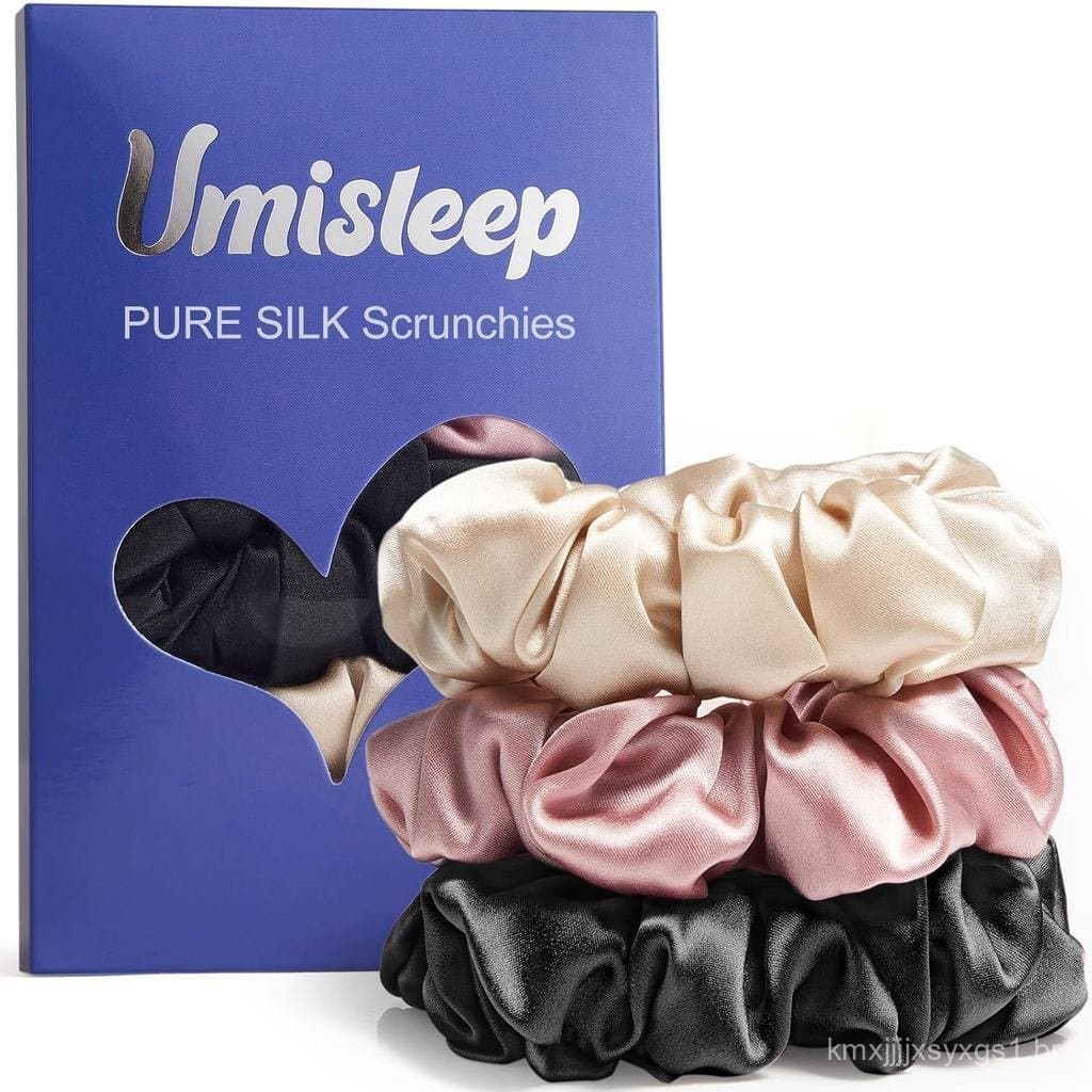 Conjunto de 3 elásticos de cabelo 100% seda de amoreira para mulheres, elásticos suaves para menos frizz e quebra do cab