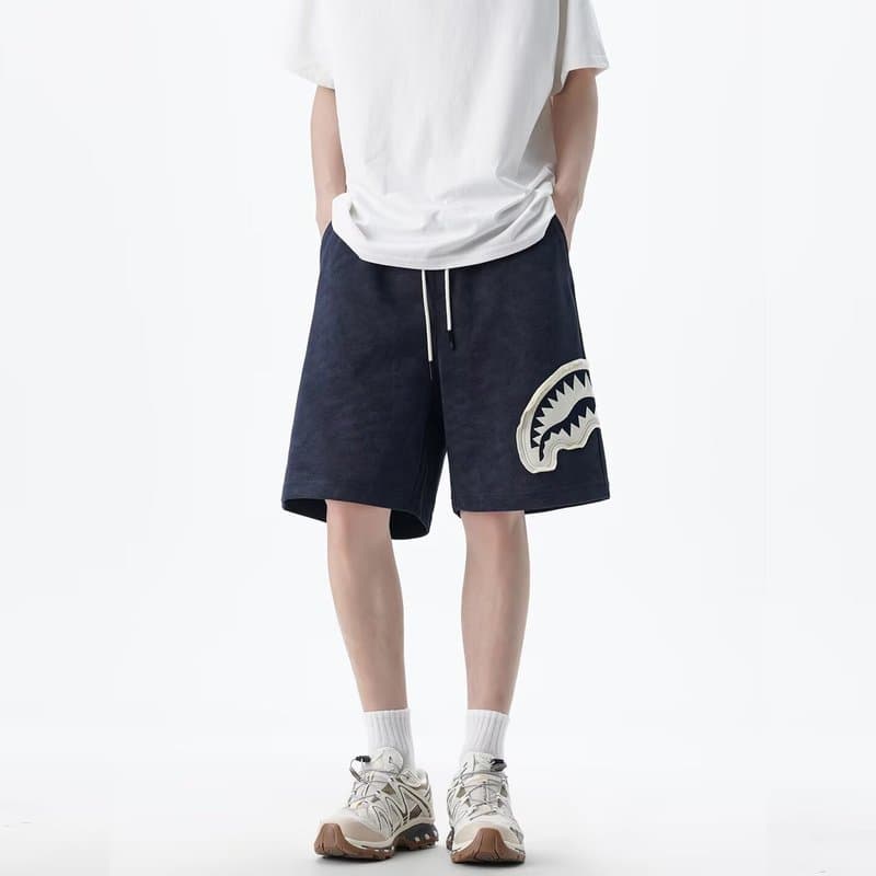 Novo americano High street remendo tubarão boca Shorts masculino verão exterior wear street wear solto calças de cinco p