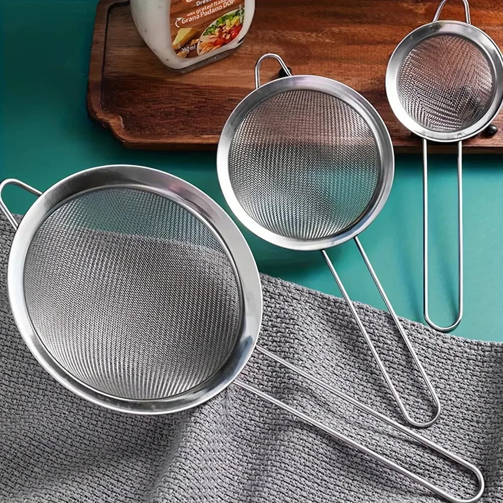 3pcs Conjunto Kit Peneiras Coador De Inox Utensílios Cozinha