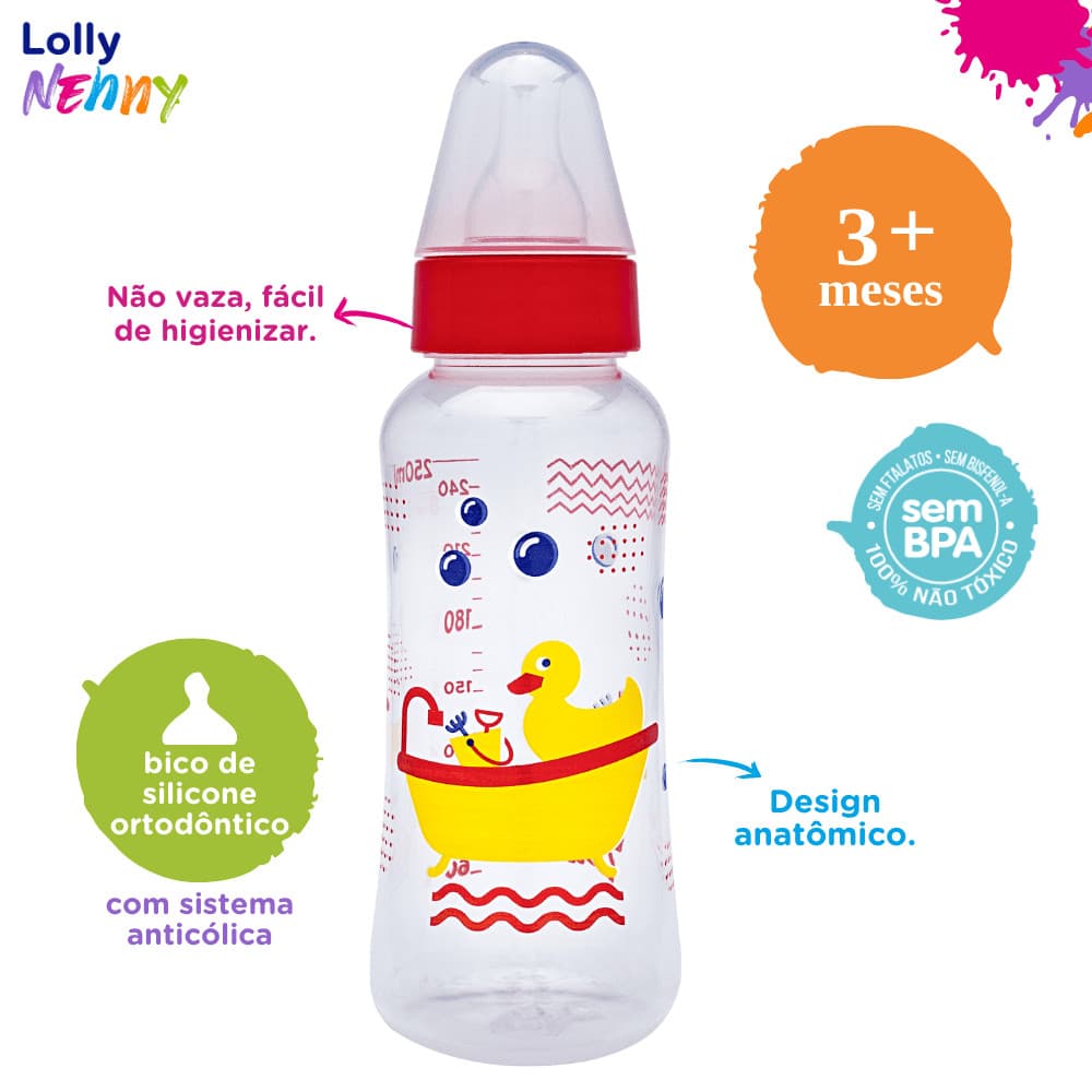 Mamadeira 250ml Viva Bico Achatado Silicone Lolly Neutra